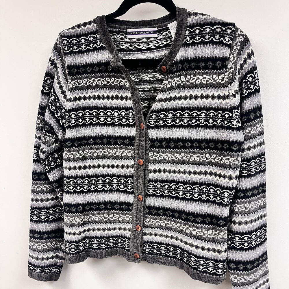 Vintage women's 1990's chenille Amanda Smith button front cardigan sweater S
